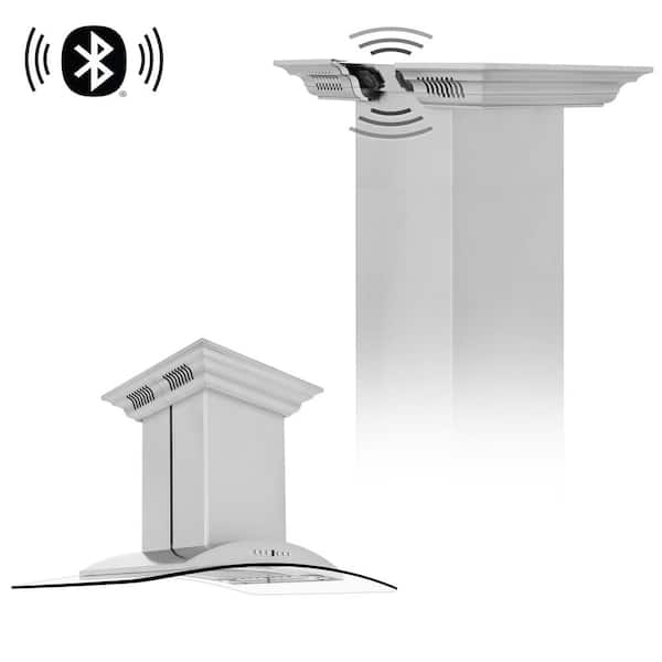 ZLINE Kitchen and Bath 30 in. 400 CFM Ducted Island Mount Range Hood in Stainless Steel and Glass with Built-In CrownSound Bluetooth Speakers