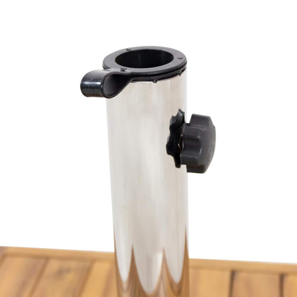 Teak Brown Acacia Wood and Concrete Wheeled Umbrella Base