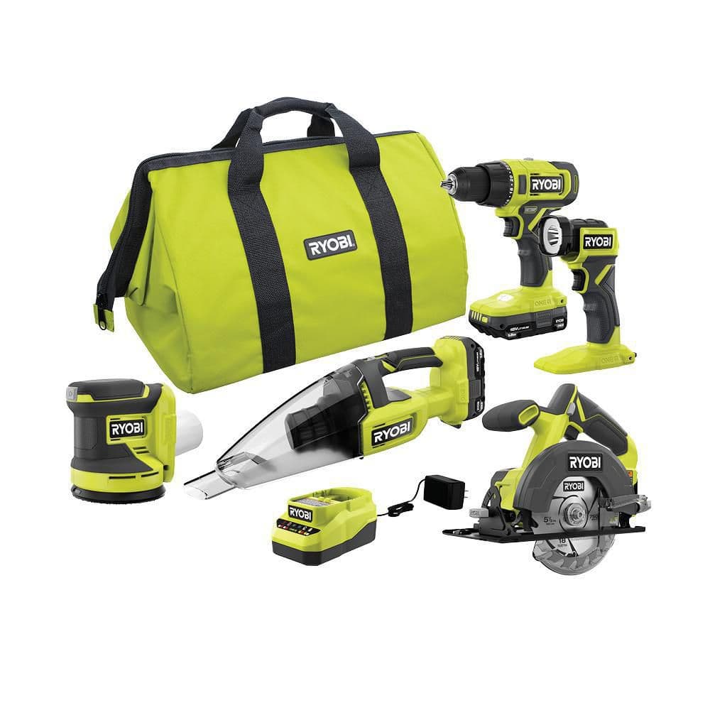 RYOBI ONE+ 18V Cordless 5-Tool Combo Kit with (2) 1.5 Ah Batteries,  Charger, and Tool Bag PCL1503K2 The Home Depot