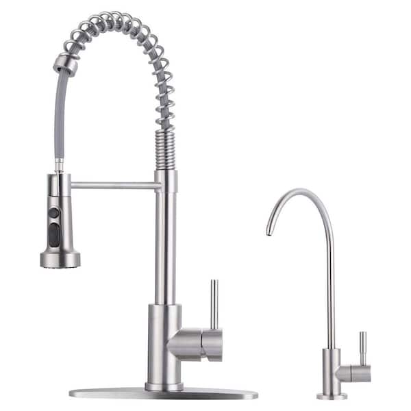 Brushed Nickel 20.3 in. H Single Handle Pull Down Sprayer Kitchen Faucet with Water Filter Faucet and 360° Swivel
