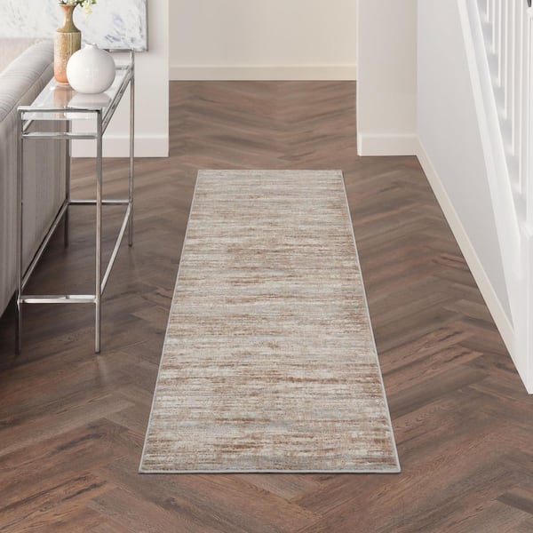 2 ft. x 6 ft. Beige Abstract Washable Area Rug