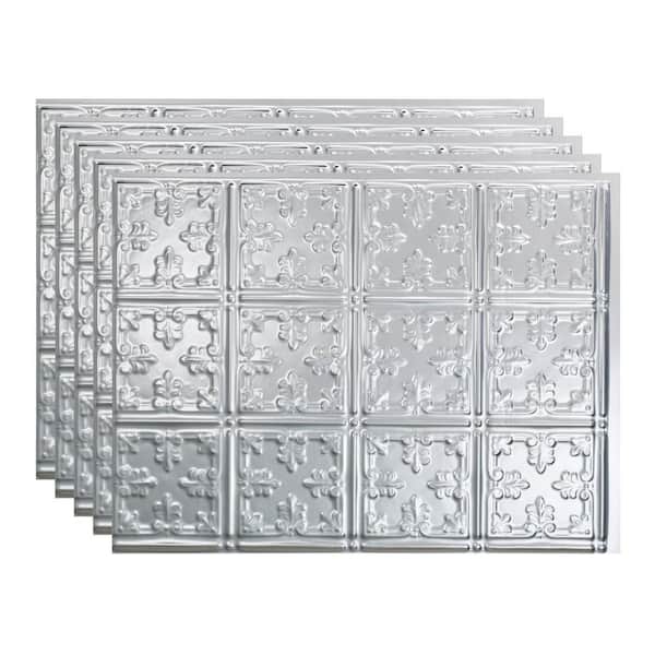 Fasade 18.25 in. x 24.25 in. Traditional #10 Vinyl Backsplash Panel in Brushed Aluminum (5-Pack)