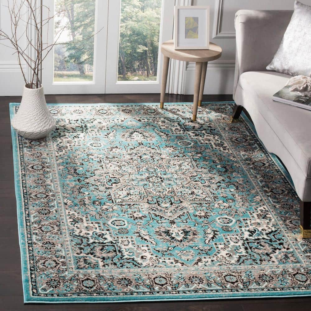 Ivory and Blue Floral Hand-Knotted Easy Care Area Rug