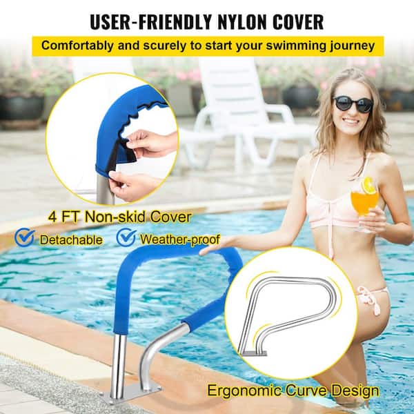 Pasamanos De Piscina Enterrado De Acero Inoxidable 304 – Medidas 80x80 Cm, Carga Máxima 115 Kg, Con Funda De Nylon Y Base Ensanchada, Fácil Montaje En Suelo De Concreto, Madera O Ladrillo