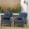 Gardenbee 2-Piece Wicker Patio Outdoor Lounge Chair with Ergonomic Arm and Blue Cushions M08-BLU-LK2-HG