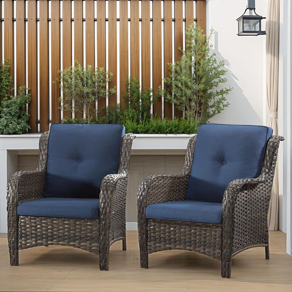 2-Piece Wicker Patio Outdoor Lounge Chair with Ergonomic Arm and Blue Cushions price history on PriceWatchPro