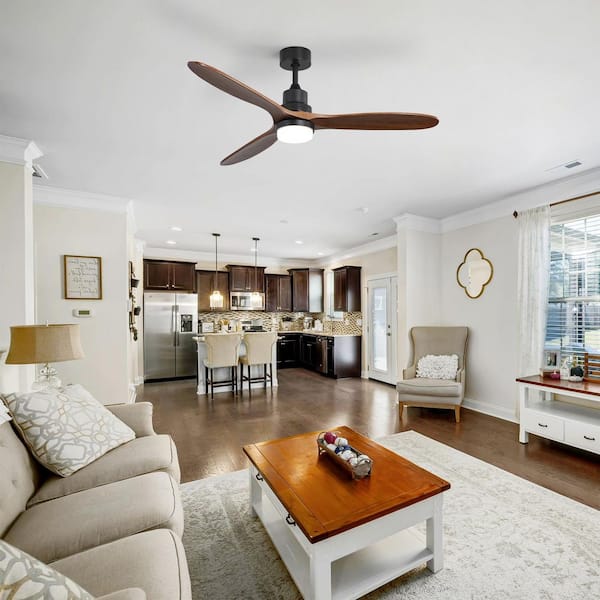 60 in. Indoor/Outdoor Integrated LED Solid Wood Black Ceiling Fan with Light, 6-Speed DC Motor and Remote Included