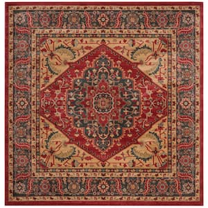 Mahal Navy/Red 7 ft. x 7 ft. Square Medallion Border Area Rug