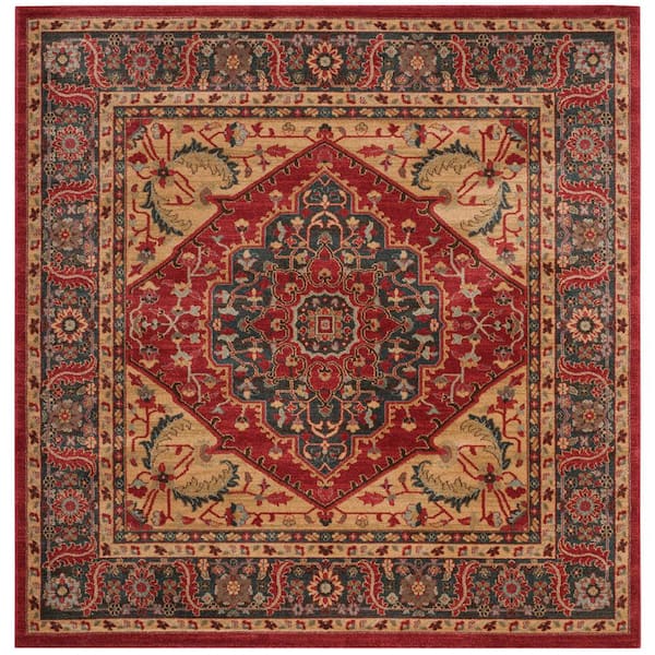 SAFAVIEH Mahal Navy/Red 7 ft. x 7 ft. Square Medallion Border Area Rug