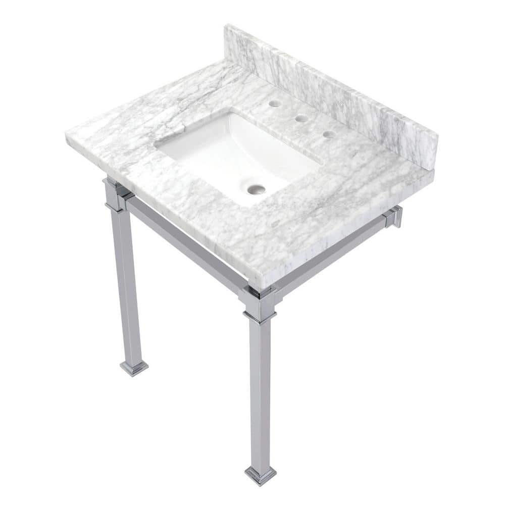 Kingston Brass Monarch Marble White Console Sink Basin and Leg Combo in  Chrome HKVPB30MSQ1 - The Home Depot