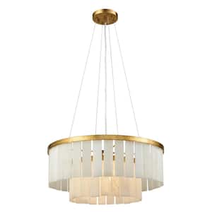 Conners 20 in. Wide 1-Light White Chandelier with Stone Shade
