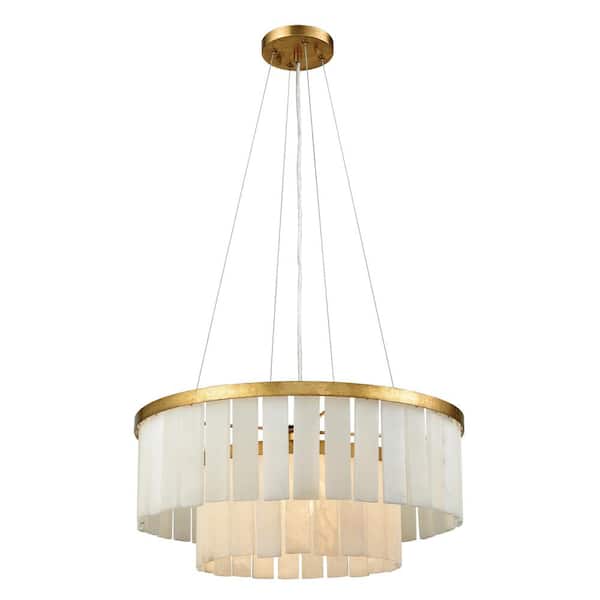 Titan Lighting Conners 20 in. Wide 1-Light White Chandelier with Stone Shade