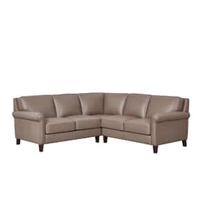 Laguna Sect 91.5 in. W Flared Arm 3-Piece Leather Symmetrical Lawson Sectional Sofa in Brown
