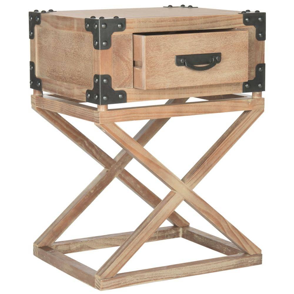 Beige Pine Rectangular Accent Table with Storage Drawer