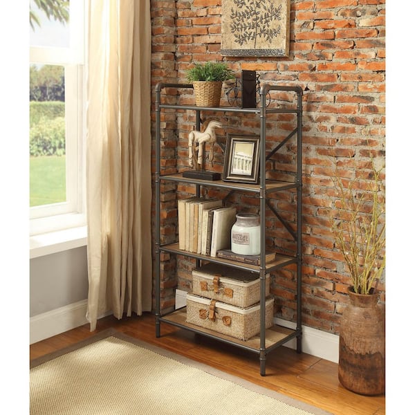 Tileon 4-Tier Storage Shelves, Kitchen Pantry, Bookshelf, Wooden Bookshelf, Oak