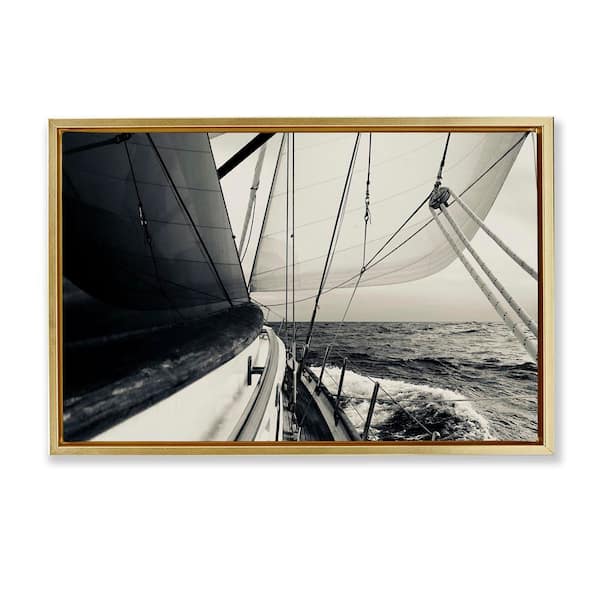 Stupell Industries Sailing The Sea View by LSR Design Studio Gold Floater Frame Typography Graphic Art Print 17 in. x 25 in.
