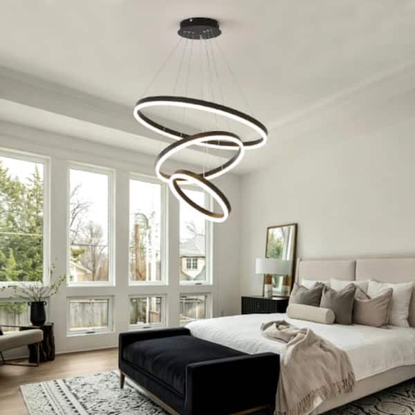 Jushua Modern 3-Ring Dimmable LED Chandelier with Remote 3 CCT for
