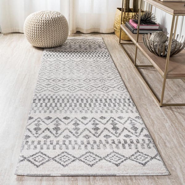 JONATHAN Y Ifrane Berber Geometric Stripe Cream/Gray 2 ft. x 8 ft. Runner Rug