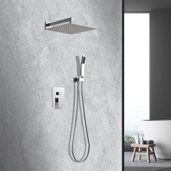 Rain Single Handle 2-Spray 12 in. Shower Faucet Handheld Combo with Valve 1.8 GPM Adjustable Dual Shower Heads in Chrome