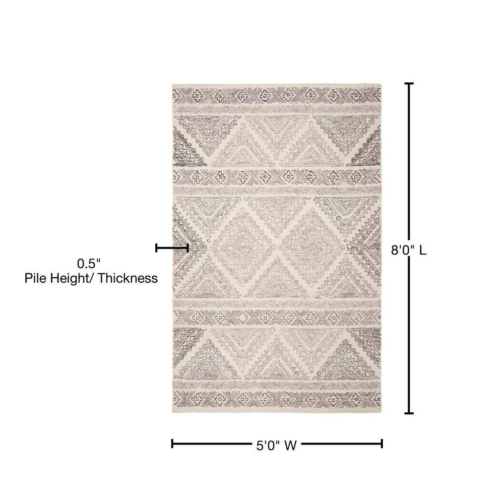 Handmade Off-White Wool Tufted Rectangular Area Rug 5x8