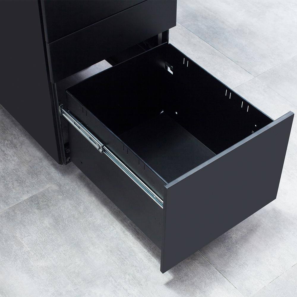 Black Mobile 3-Drawer Lockable Metal Filing Cabinet