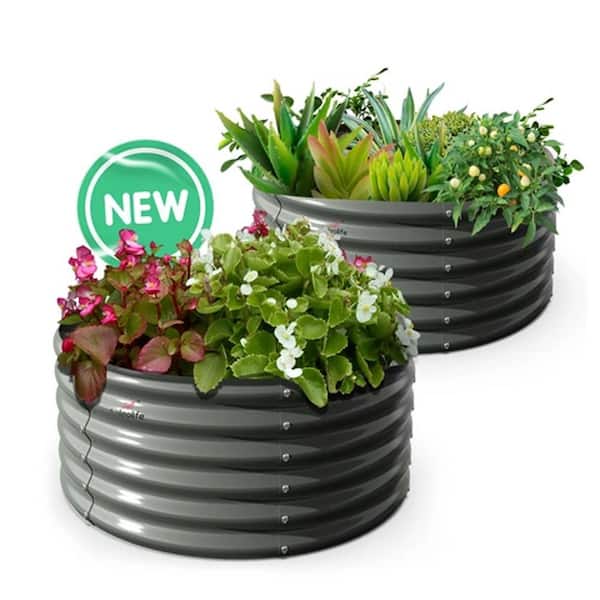 Zeus & Ruta 4x1.5 ft Metal Round Galvanized Raised Garden Bed for Vegetables and Flowers Outdoor in Gray(2-Pack)