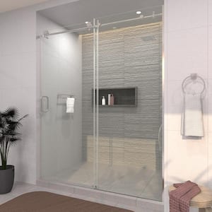 60 in. W x 76 in. H Sliding Semi-Frameless Shower Door in Chrome Finish with Clear Glass