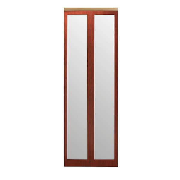 Impact Plus 24 in. x 80 in. Mir-Mel Cherry Mirror Gold Trim Solid MDF Full-Lite Interior Wood Closet Bi-Fold Door