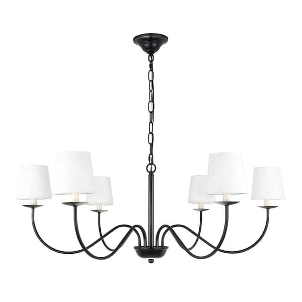 Unbranded 37 in. Home Living 6-Light Black and White Shade Chandelier with no Bulbs Included