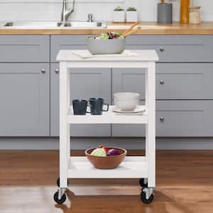 White Multi-Purpose Wooden Kitchen or Microwave Cart with 3 Storage Shelves (23" W)