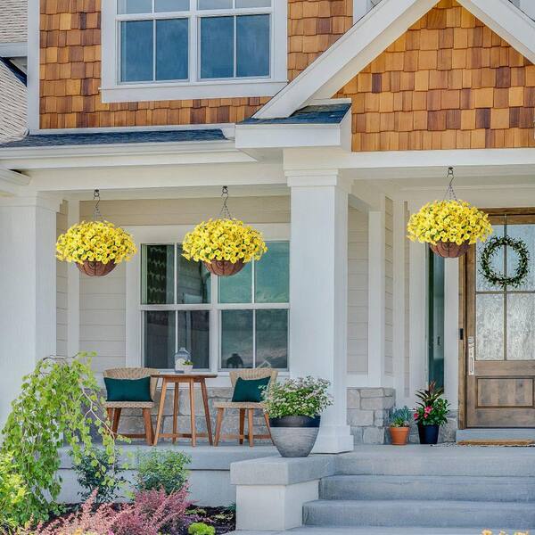 20.5 in. Yellow Outdoor Artificial Flower UV Resistant Hanging