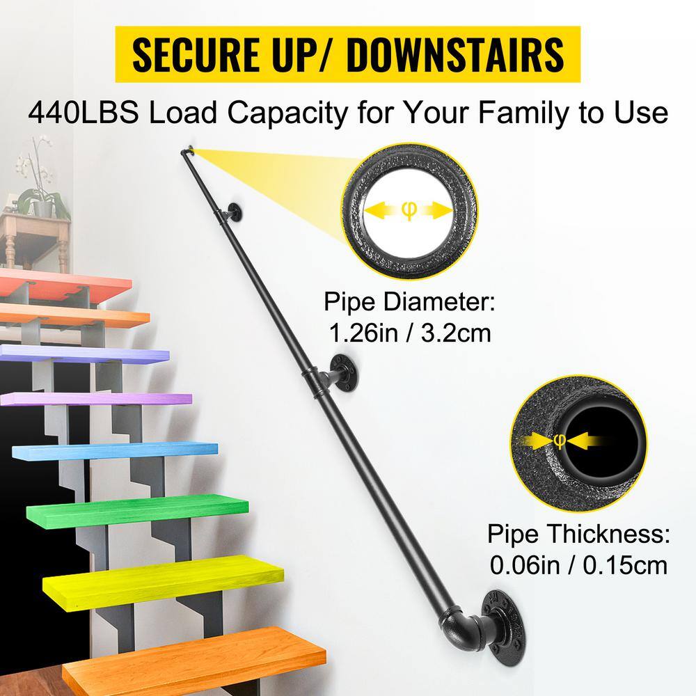 Black PVC and Stainless Steel Stair Handrail with Wall Mount