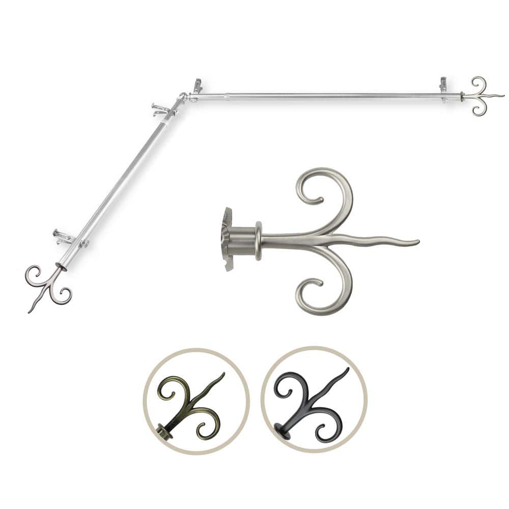 "13/16"" Dia Adjustable 28"" to 48"" Single Corner Window Curtain Rod in Satin Nickel with Fleur Finials" price history on PriceWatchPro