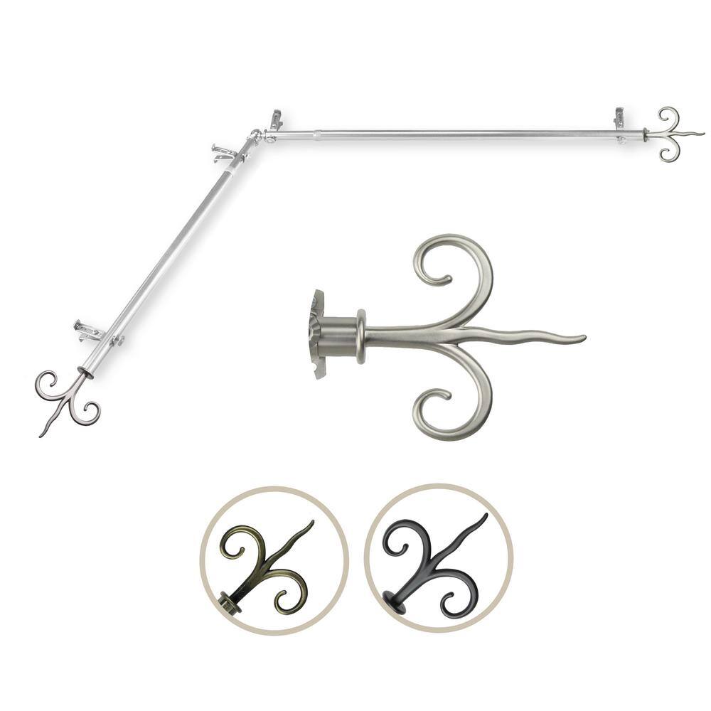 "13/16"" Dia Adjustable 48"" to 84"" Single Corner Window Curtain Rod in Satin Nickel with Fleur Finials" price history on PriceWatchPro