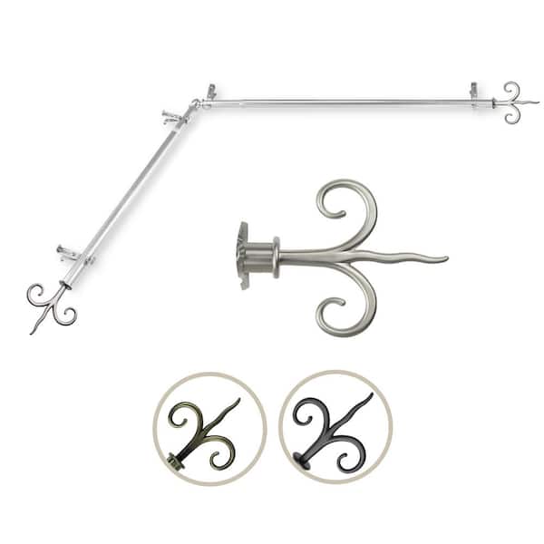 Rod Desyne 13/16" Dia Adjustable 66" to 120" Single Corner Window Curtain Rod in Satin Nickel with Fleur Finials