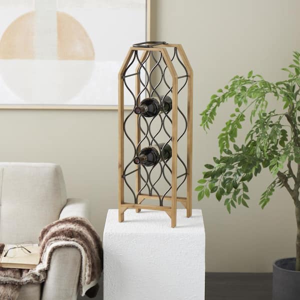 Litton Lane 8- Bottle Brown Tall Wine Rack with Gray Metal Curved Teardrop Holders