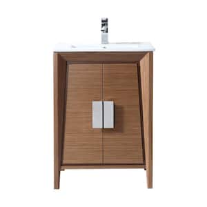 Larvotto 24 in. W x 18. in D. x 34 in. H Bathroom Vanity in Wheat Color with White Ceramic Top