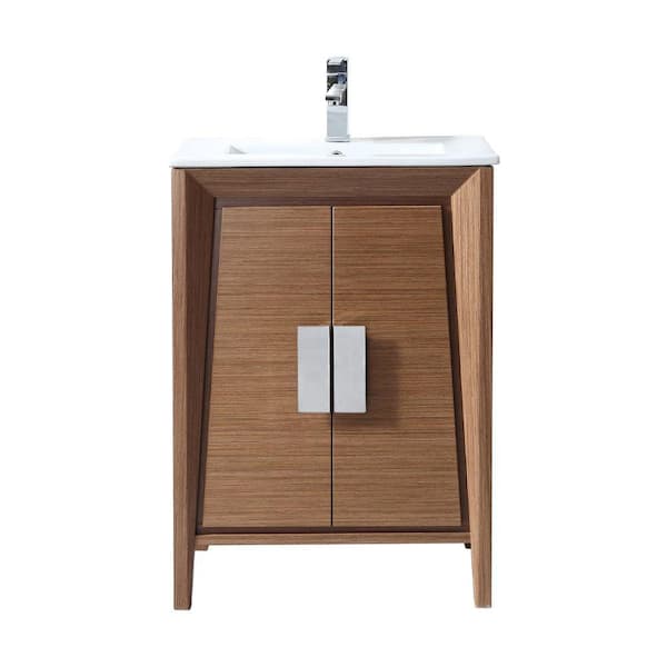Unbranded Larvotto 24 in. W x 18. in D. x 34 in. H Bathroom Vanity in Wheat Color with White Ceramic Top