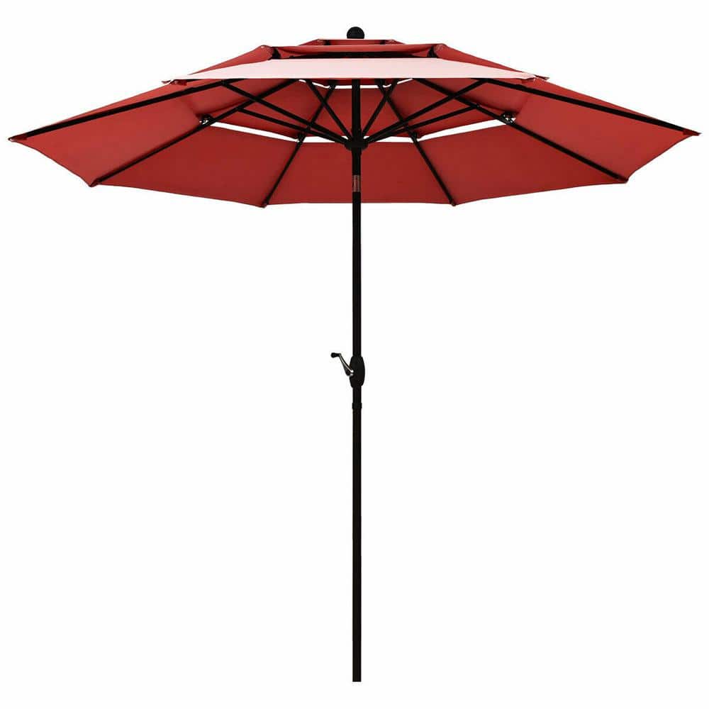 10 ft. 3-Tier Aluminum Market Patio Umbrella with Double Vented without Bas