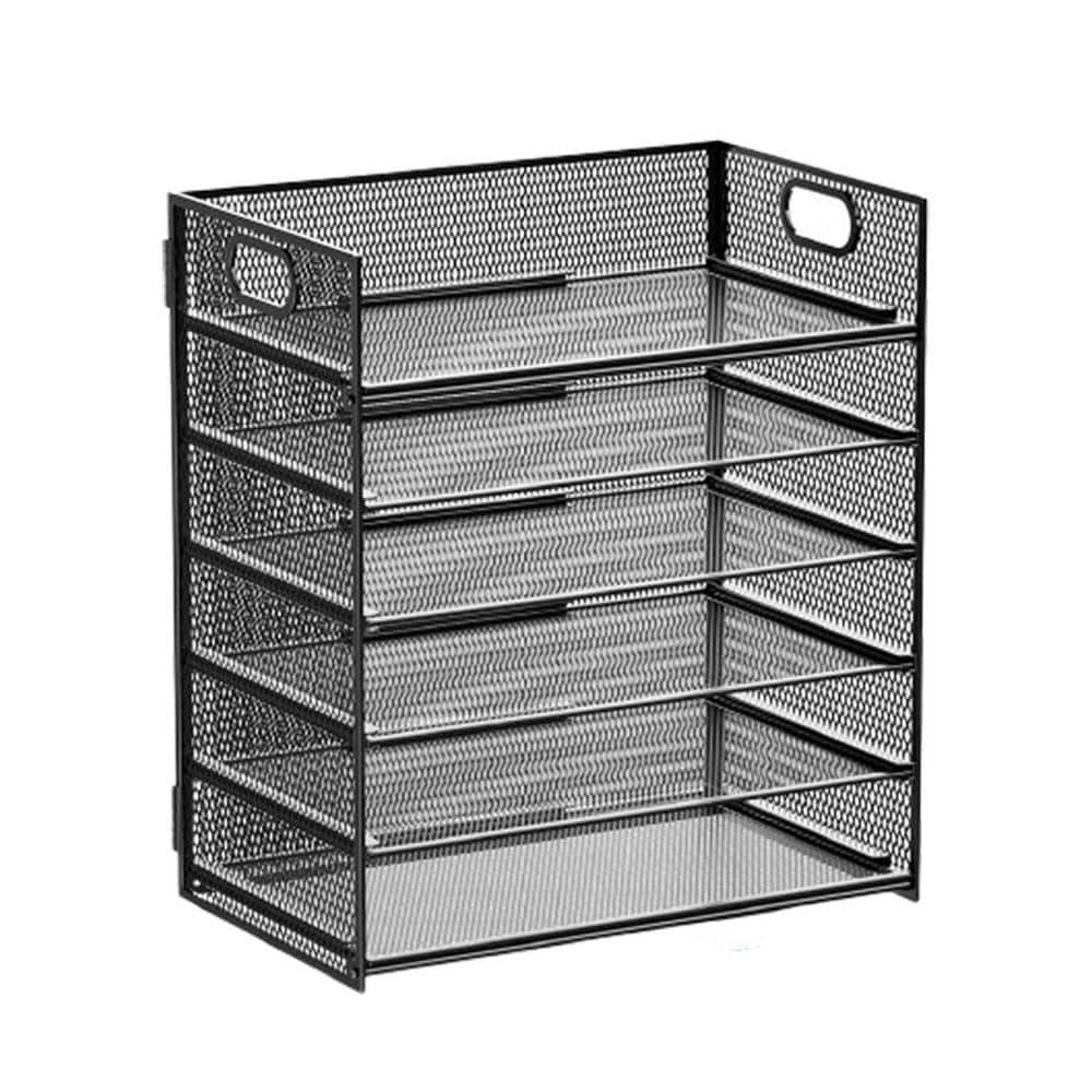 6 Tier Black 9.1 in. x 13.38 in. Metal Desk File Organizer with Handle ...