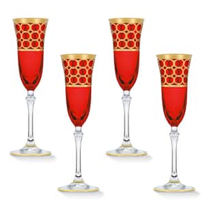 5 oz. Red Color with Gold Champagne Flute Stem Set (Set of 4)