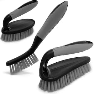 6 in. Scrub Brushes with Ergonomic Handle and Durable Bristles for Cleaning, Black (Set of 3)