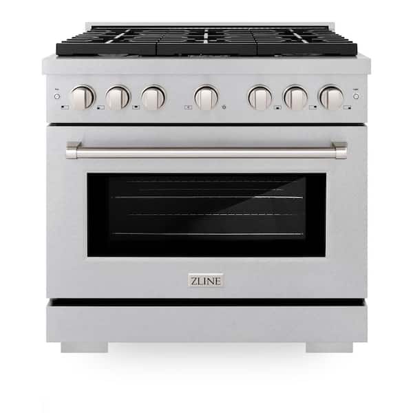 ZLINE Kitchen and Bath 36 in. 5.2 cu. ft. Paramount Gas Range with 6 Burner Cooktop and Convection Gas Oven in Satin Stainless Steel