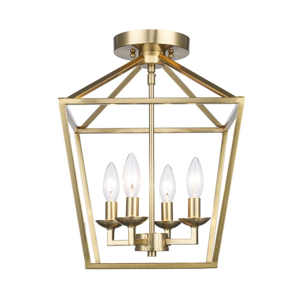 Home Decorators Collection Weyburn 16.5 in. 4-Light Gold Caged Semi-Flush Mount