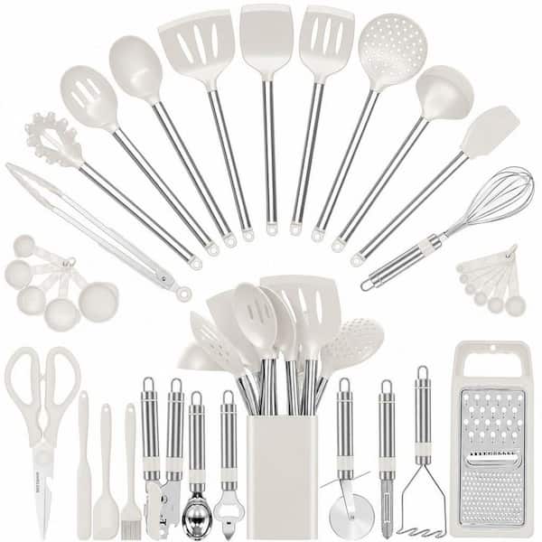 33-Piece Silicone Kitchen Utensil Set for Nonstick Cookware, Silicone and Stainless Steel Pot and Pan Accessory, White