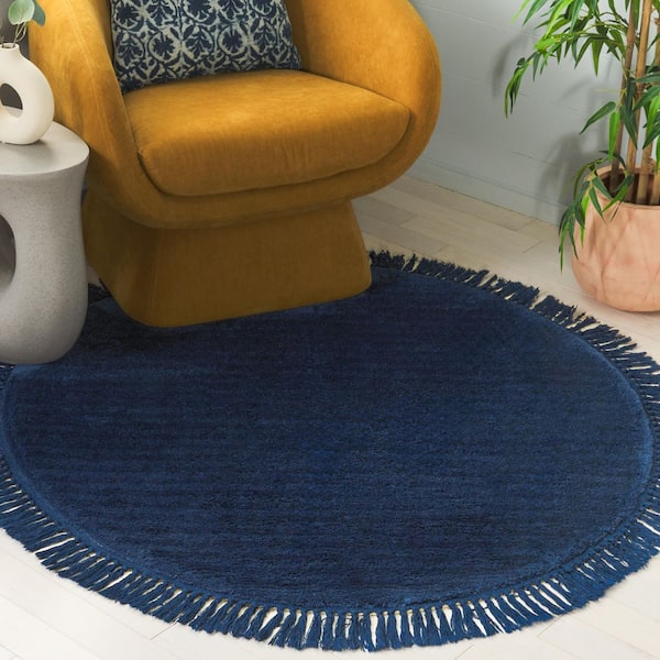 Vermont 4 ft. x 4 ft. Round Blue Minimalist Solid Round Area Rug