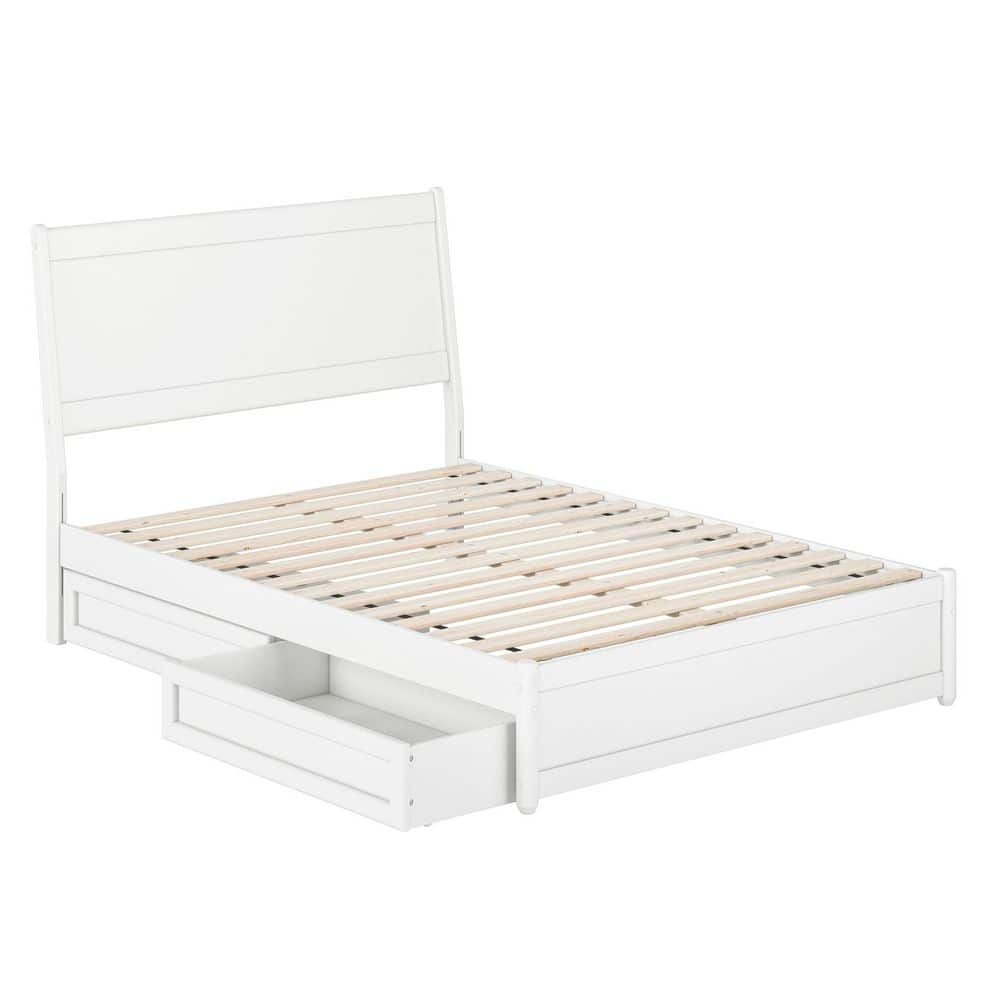 Casanova White Full Wood Platform Bed with Storage Drawers