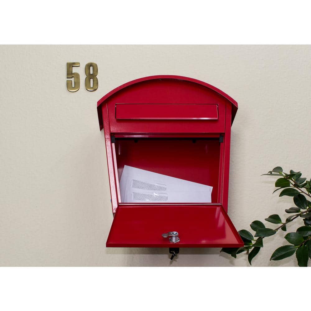Red Powder-Coated Steel Locking Wall Mount Mailbox