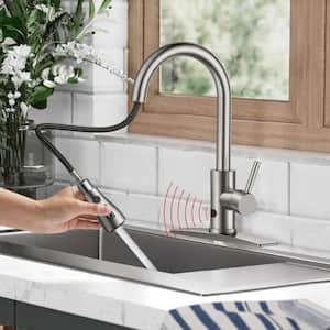 Touchless Single Handle Pull-Down Sprayer Kitchen Faucet with Deckplate and Flexible hose in Brushed Nickel