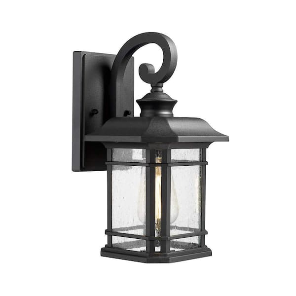 JAZAVA Black Outdoor Hardwired Wall Lantern Sconce with Clear Seeded Glass No Bulbs Included (1-Pack)